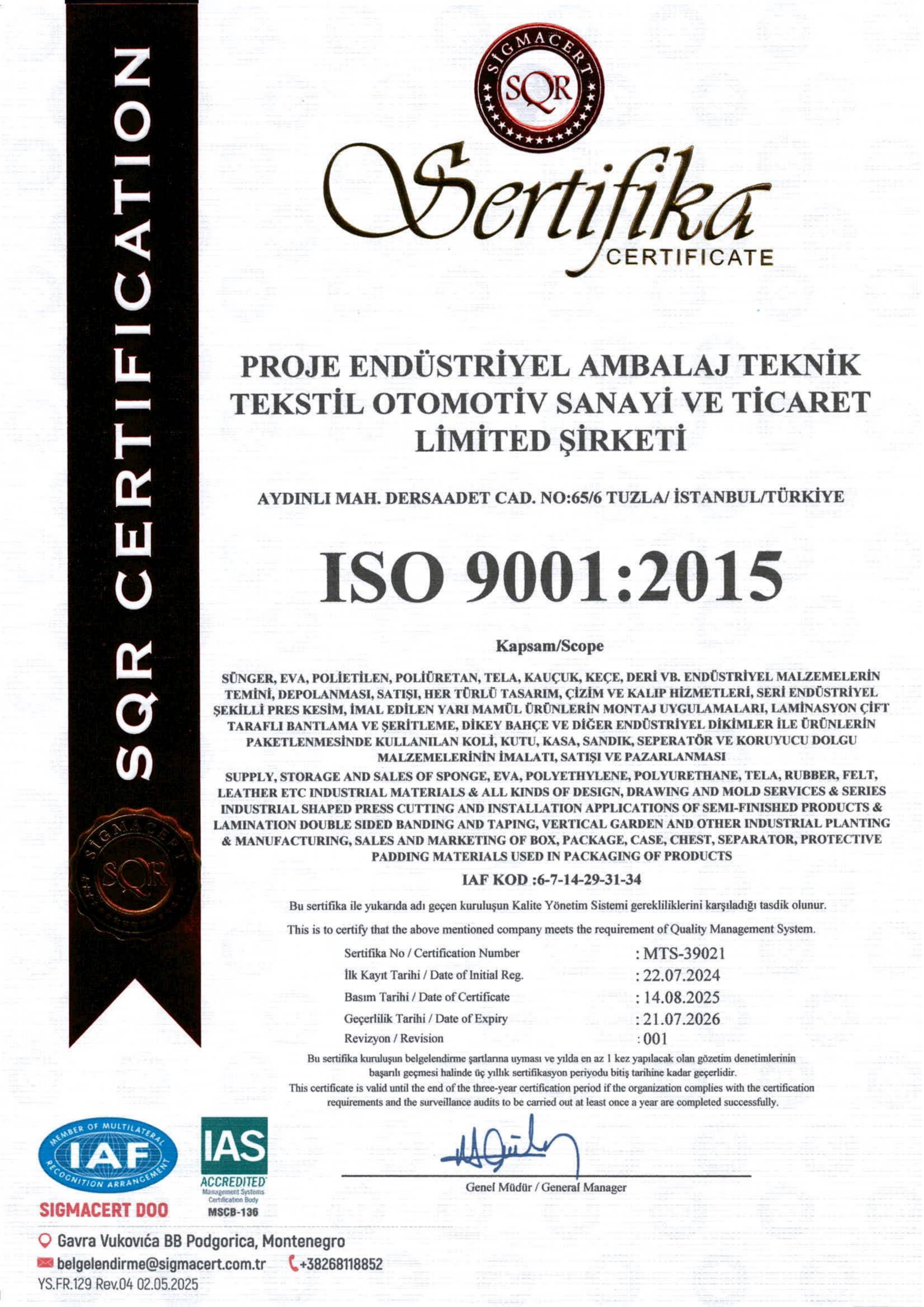 PROJE ENDÜSTRİYEL 9001