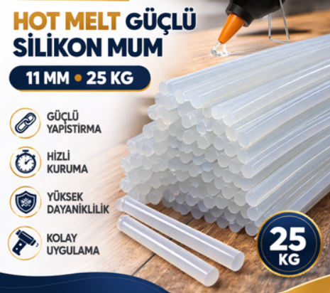Endüstriyel Hot Melt Silikon Mum 11 mm – 25 KG Güçlü Yapıştırıcı
